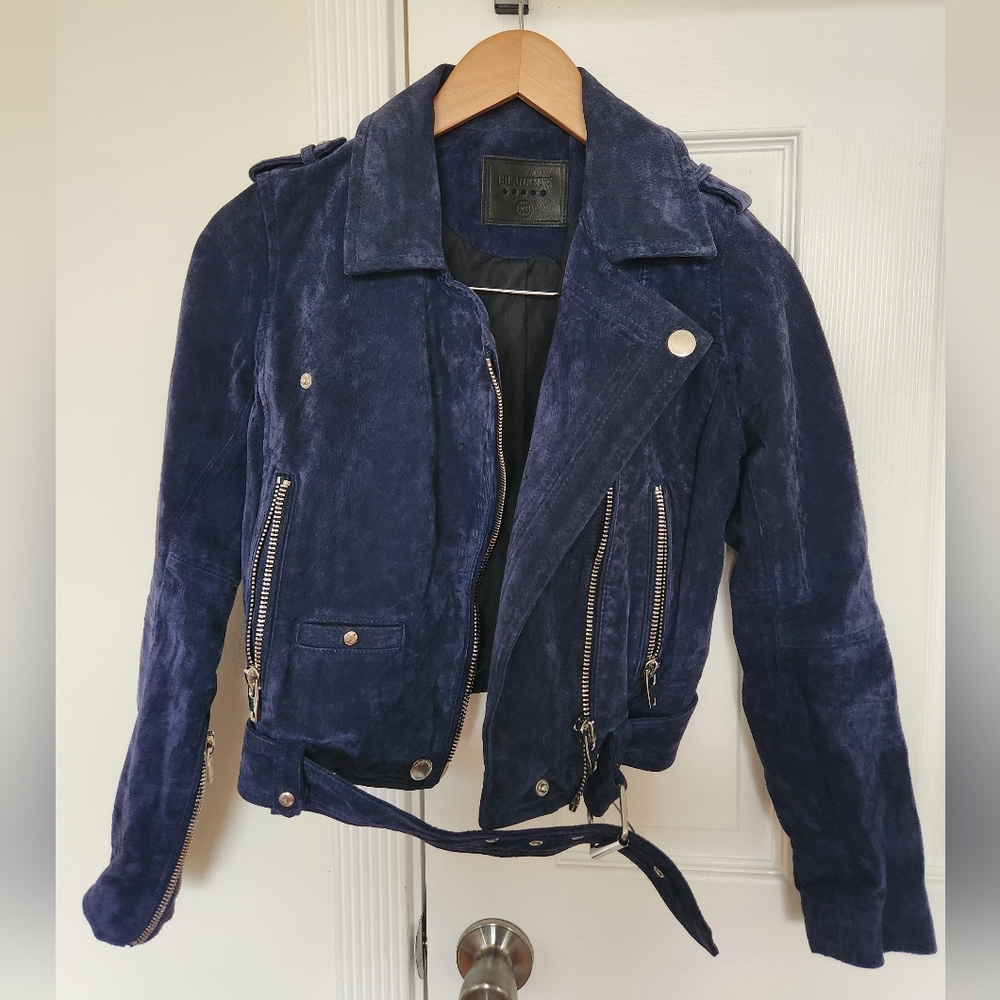 BLANKNYC Suede Moto Jacket in dark navy blue XS